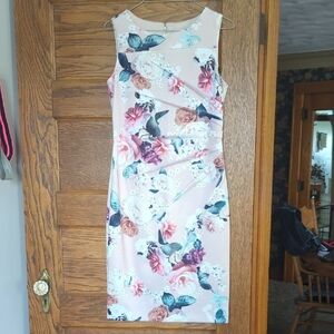 Calvin Klein Scuba Sheath Dress Midi Sleeveless Floral Print Women's Size 4